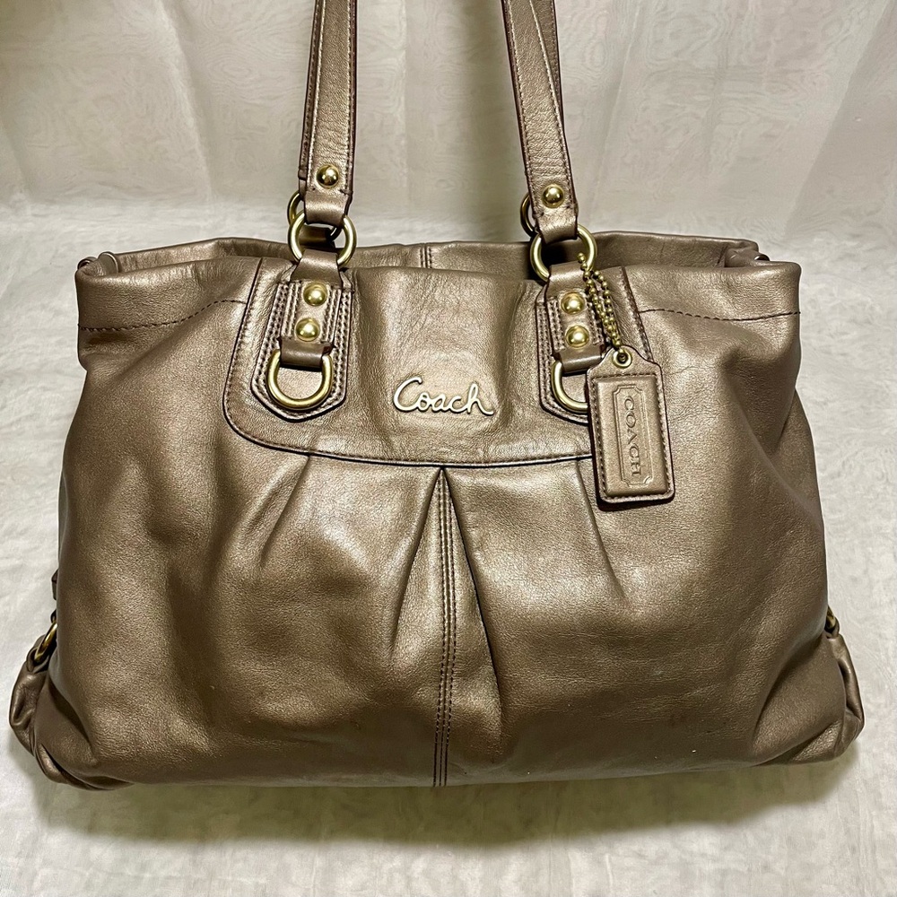 Coach Ashley Bronze Metallic Leather Carryall Handbag - Picture 13 of 15